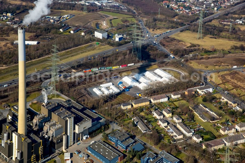 Aerial image Essen - Refugees Home camp as temporary shelter in former stadium Mathias Stinnes in Essen in the state North Rhine-Westphalia