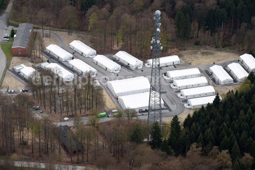 Aerial image Büren - Refugees Home camp as temporary shelter Stoeckerbusch in Bueren in the state North Rhine-Westphalia