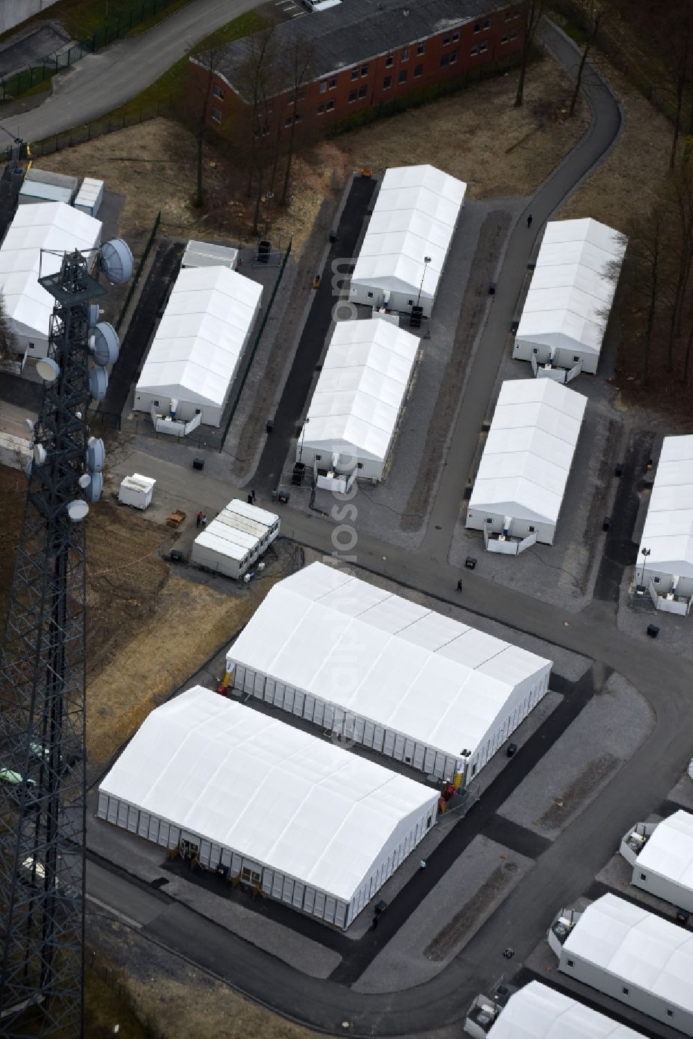 Aerial image Büren - Refugees Home camp as temporary shelter Stoeckerbusch in Bueren in the state North Rhine-Westphalia