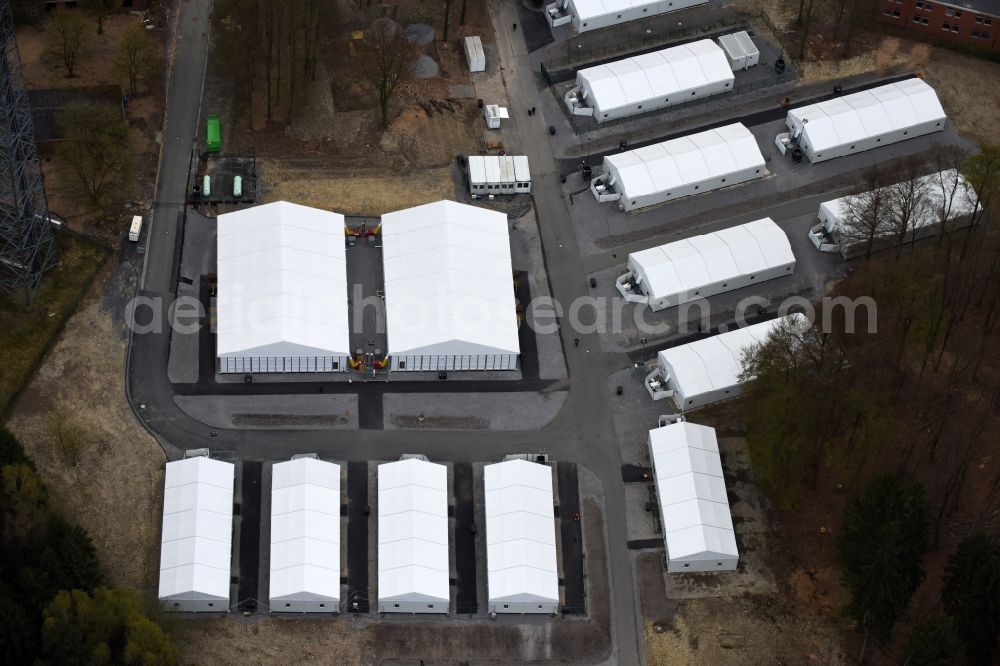 Büren from above - Refugees Home camp as temporary shelter Stoeckerbusch in Bueren in the state North Rhine-Westphalia