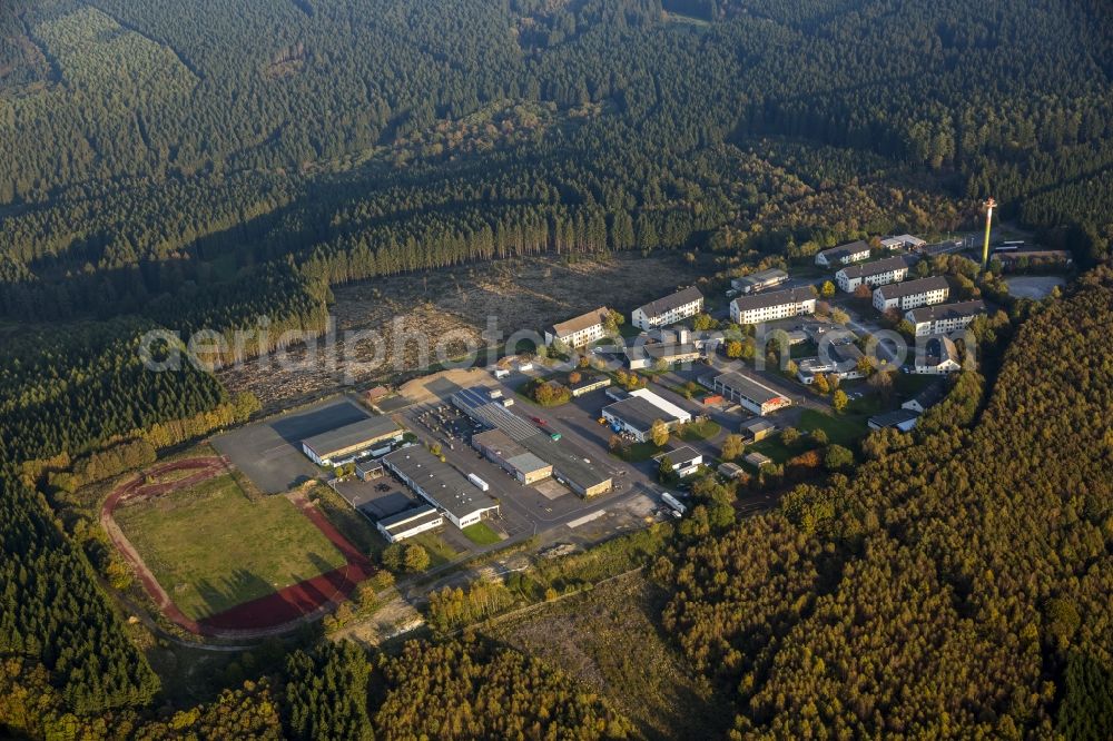 Aerial photograph Burbach - View of an emergency accommodation for refugees in Burbach in the state North Rhine-Westphalia