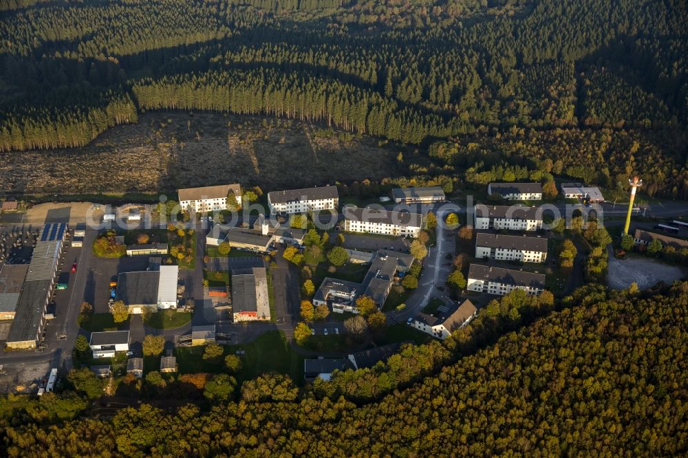 Burbach from above - View of an emergency accommodation for refugees in Burbach in the state North Rhine-Westphalia