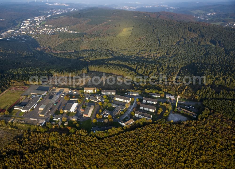 Burbach from the bird's eye view: View of an emergency accommodation for refugees in Burbach in the state North Rhine-Westphalia