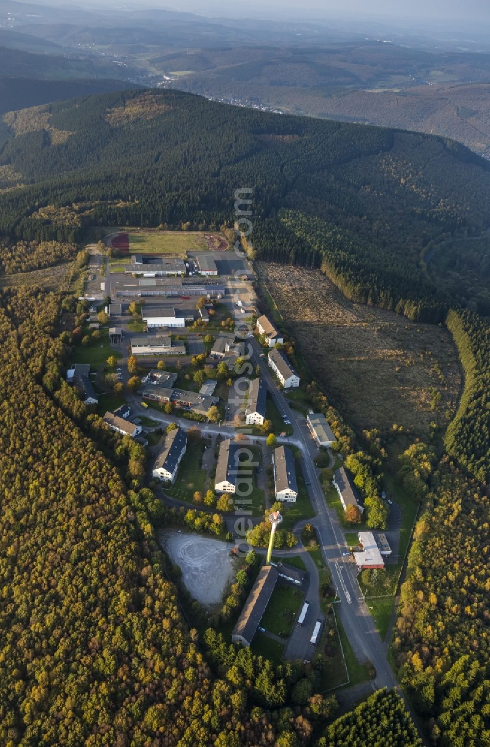 Aerial photograph Burbach - View of an emergency accommodation for refugees in Burbach in the state North Rhine-Westphalia