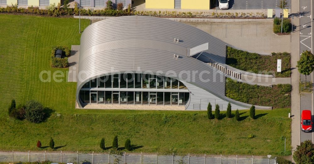 Oberhausen from the bird's eye view: Wing-shaped building of a travel agency in Oberhausen in North Rhine-Westphalia. de.experttravel.de