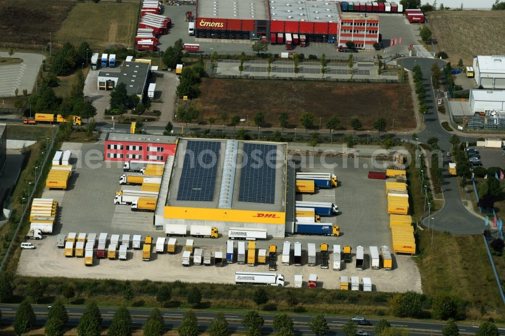 Erfurt from above - Line range of loading freight station for Pakete der DHL in Erfurt in the state Thuringia