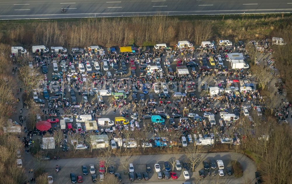 Aerial image Dortmund - View of Flea market in the parking lot of the University of Dortmund in North Rhine-Westphalia