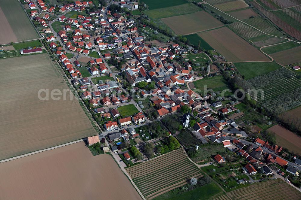 Flonheim from above - Flonheim, a district of Alzey-Land in Rhineland-Palatinate