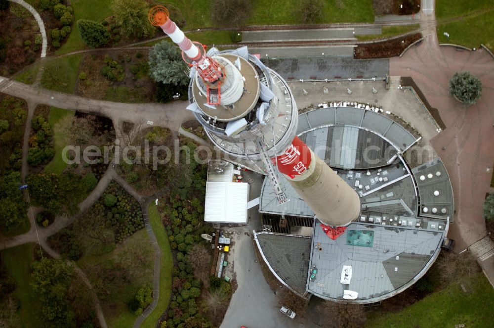 Dortmund from above - Blick auf den Florianturm, kurz Florian, dem Wahrzeichen der Stadt Dortmund. Der Fernsehturm wurde 1959 anlässlich der Bundesgartenschau im Westfalenpark mit einer Höhe von 219,6 Metern errichtet. View of the tower Florian, Florian short, the landmark of the city of Dortmund. The TV tower was built in 1959 at the National Garden Festival in the Park Westphalia with a height of 219.6 meters built.