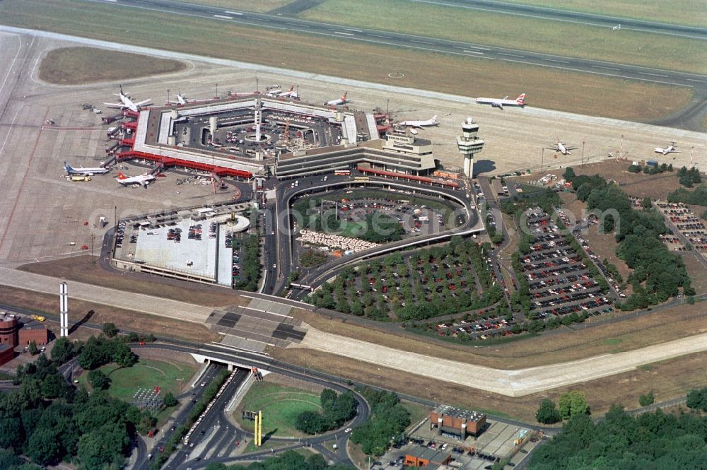 Berlin from above - Flight operations at the terminal of the airport Berlin - Tegel