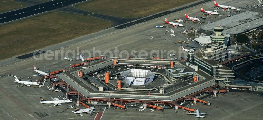 Aerial image Berlin - Flight operations at the terminal of the airport Berlin - Tegel