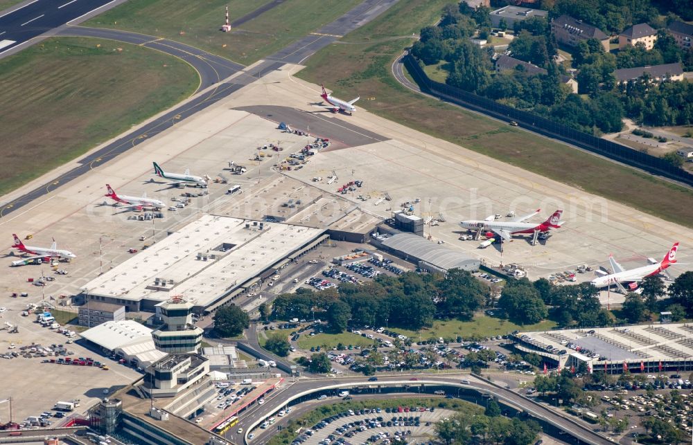 Berlin from above - Flight operations at the terminal of the airport Berlin - Tegel