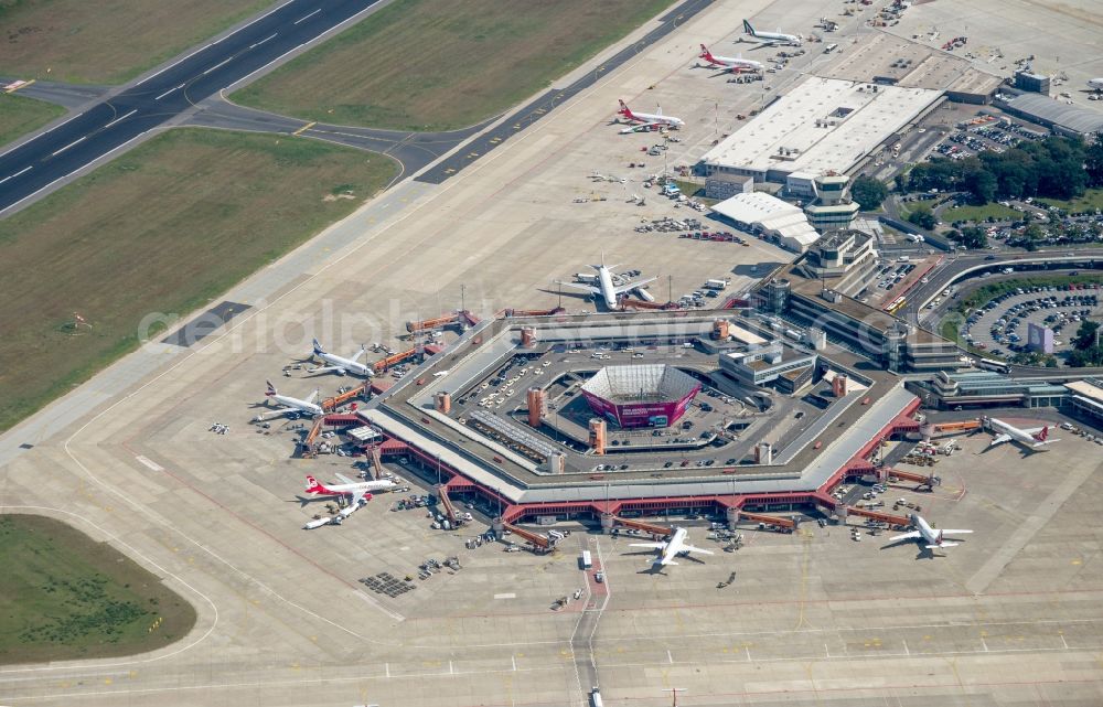 Aerial image Berlin - Flight operations at the terminal of the airport Berlin - Tegel