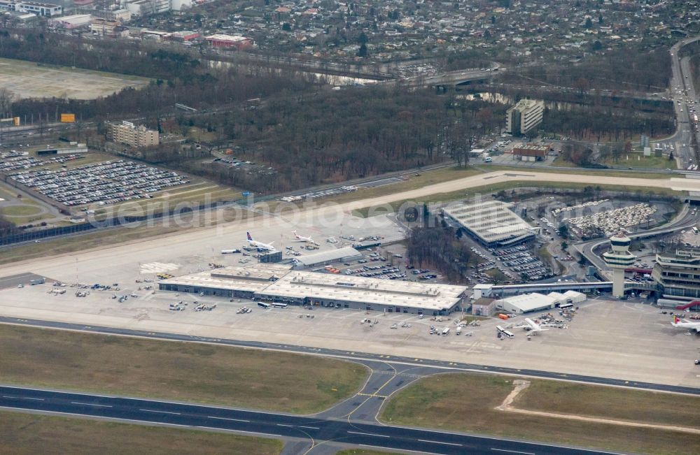 Aerial image Berlin - Flight operations at the terminal of the airport Berlin - Tegel