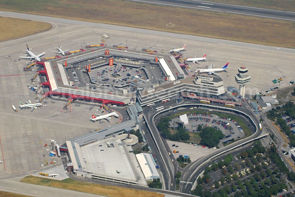 Aerial image Berlin - Flight operations at the terminal of the airport Berlin - Tegel