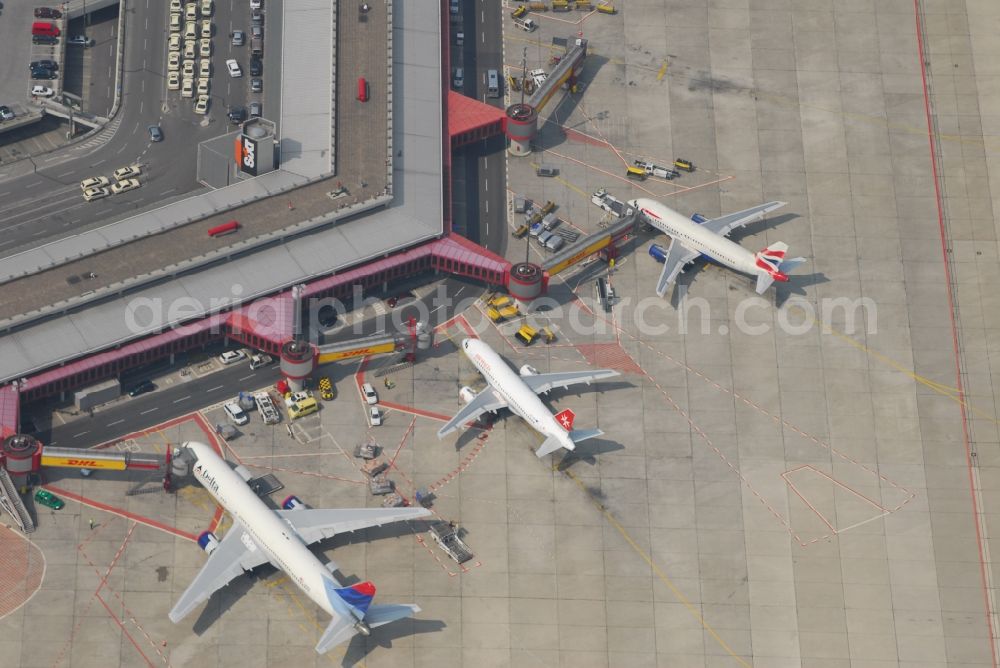 Aerial image Berlin - Flight operations at the terminal of the airport Berlin - Tegel