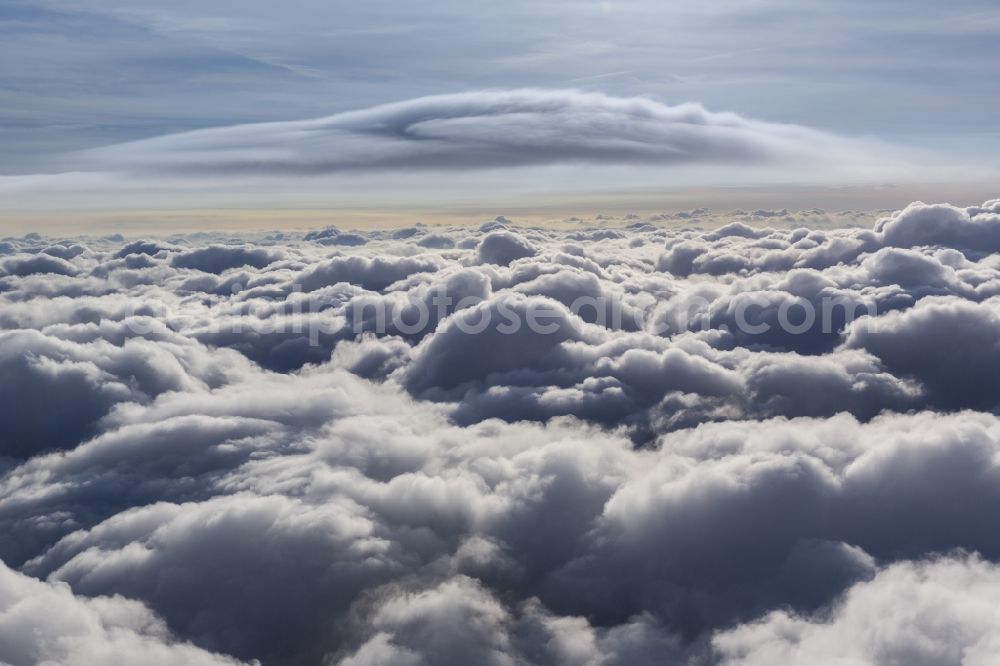 Neuenkirchen from the bird's eye view: Flight picture of the weather situation over the clouds in Neuenkirchen in North Rhine-Westphalia