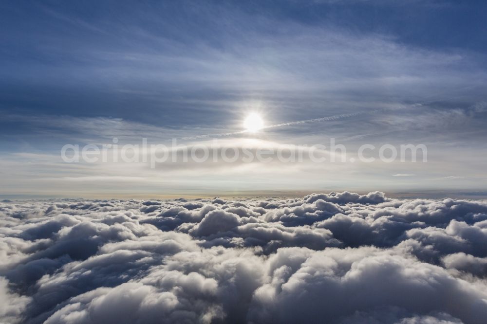 Neuenkirchen from the bird's eye view: Flight picture of the weather situation over the clouds in Neuenkirchen in North Rhine-Westphalia