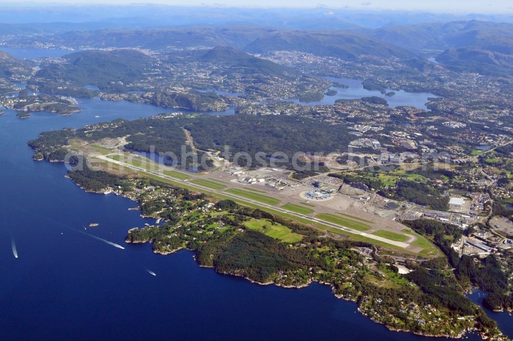 Bergen from the bird's eye view: View of the airport Bergen in the province of Hordaland in Norway