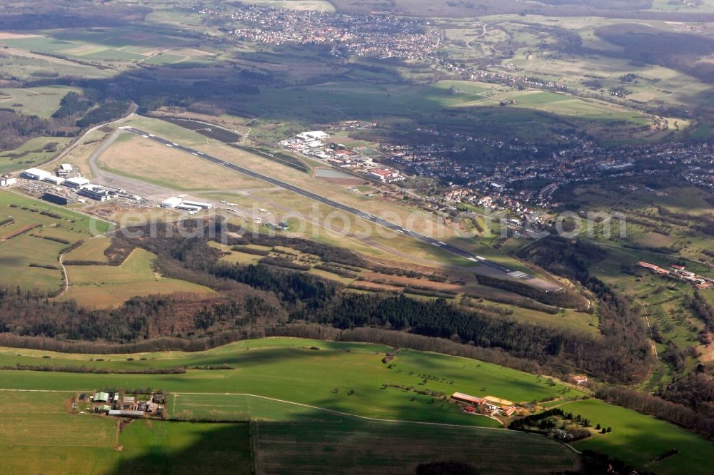 Aerial image Saarbrücken - Airport of airport Saarbruecken GmbH with a view over the city Saarbruecken in Saarland State