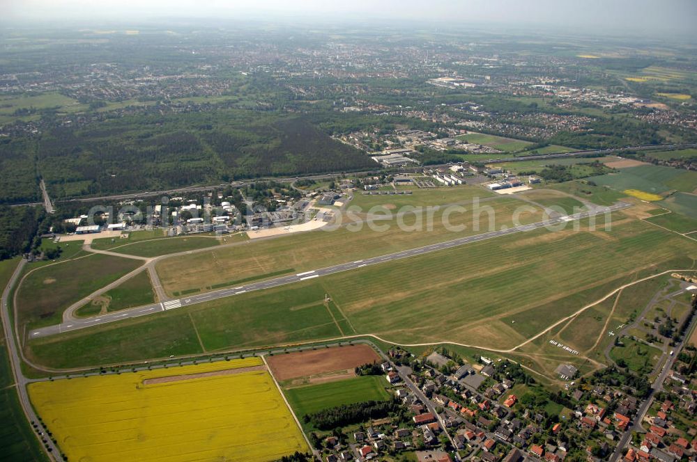 Braunschweig from the bird's eye view: Blick auf den Flughafen Braunschweig - Wolfsburg. Kontakt: Flughafen Braunschweig-Wolfsburg GmbH, Lilienthalplatz 5, 38108 Braunschweig, Tel. +49 (0) 531 354 40-0; Fax +49 (0) 531 354 40-45, E-Mail: info@flughafen-braunschweig-wolfsburg.de