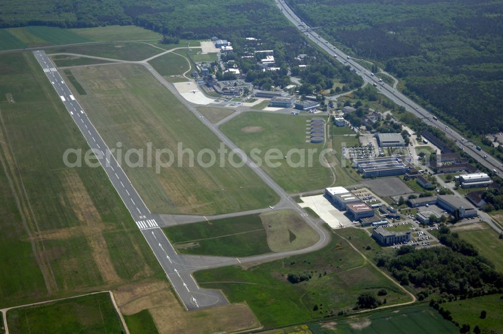 Braunschweig from the bird's eye view: Blick auf den Flughafen Braunschweig - Wolfsburg. Kontakt: Flughafen Braunschweig-Wolfsburg GmbH, Lilienthalplatz 5, 38108 Braunschweig, Tel. +49 (0) 531 354 40-0; Fax +49 (0) 531 354 40-45, E-Mail: info@flughafen-braunschweig-wolfsburg.de