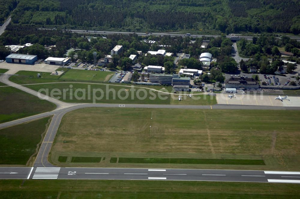 Braunschweig from the bird's eye view: Blick auf den Flughafen Braunschweig - Wolfsburg. Kontakt: Flughafen Braunschweig-Wolfsburg GmbH, Lilienthalplatz 5, 38108 Braunschweig, Tel. +49 (0) 531 354 40-0; Fax +49 (0) 531 354 40-45, E-Mail: info@flughafen-braunschweig-wolfsburg.de