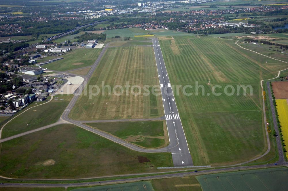 Braunschweig from above - Blick auf den Flughafen Braunschweig - Wolfsburg. Kontakt: Flughafen Braunschweig-Wolfsburg GmbH, Lilienthalplatz 5, 38108 Braunschweig, Tel. +49 (0) 531 354 40-0; Fax +49 (0) 531 354 40-45, E-Mail: info@flughafen-braunschweig-wolfsburg.de