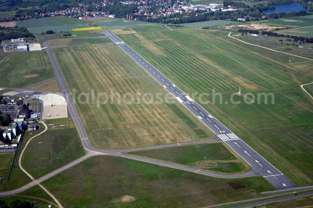 Braunschweig from the bird's eye view: Blick auf den Flughafen Braunschweig - Wolfsburg. Kontakt: Flughafen Braunschweig-Wolfsburg GmbH, Lilienthalplatz 5, 38108 Braunschweig, Tel. +49 (0) 531 354 40-0; Fax +49 (0) 531 354 40-45, E-Mail: info@flughafen-braunschweig-wolfsburg.de