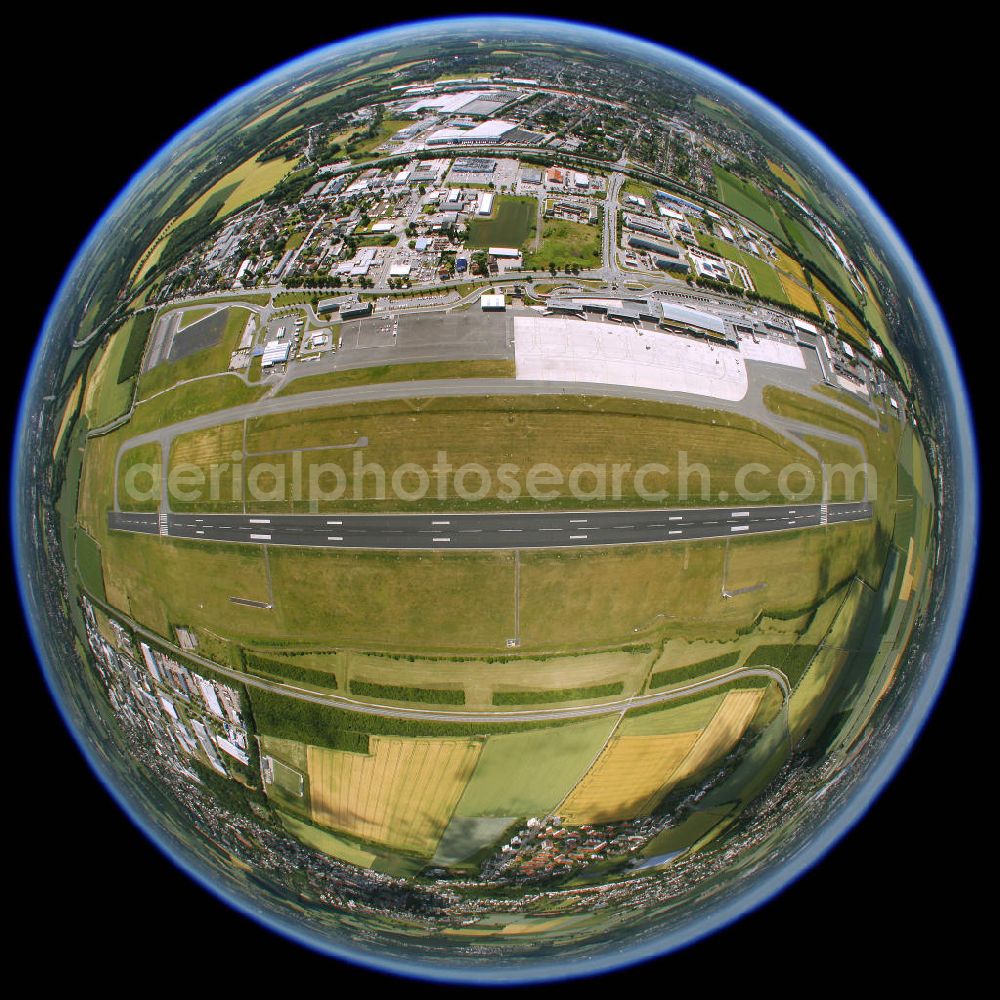 Aerial photograph Dortmund - Fish Eye look at the Dortmund airport ( officially: Dortmund airport 21 ), that is located in the eastern part of the city near the city limits of Holzwickede