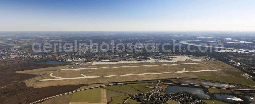 Aerial image - Blick auf den Flughafen Düsseldorf International. Dieser ist der zentrale Flughafen von Nordrhein-Westfalen. View to the Duesseldorf International Airport which is the main airport in Nothrhine Westfalia.