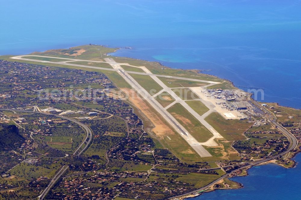 Aerial image Palermo - View of the Falcone e Borsellino Airport near Palermo in the homonymous province on the Italian island Sicily