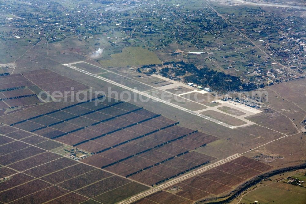 Aerial image Podgorica - Agricultural fields and land at the airport in Podgorica, formerly Titograd, now the capital of Montenegro