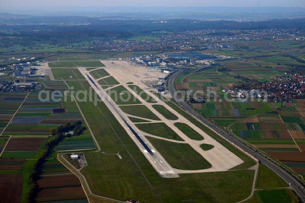 Aerial image Stuttgart - Runway of Stuttgart Airport ( IATA: STR, ICAO code: EDDS ) in the state of Baden-Wuerttemberg