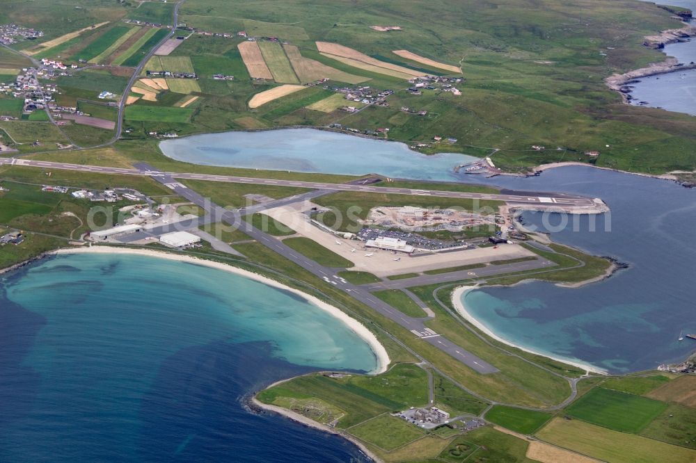 Sumburgh from above - Sumburgh Airport on the Mainland island of Shetland Islands of Scotland in the North Sea