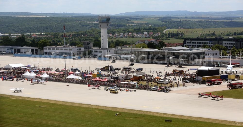 Erfurt from above - Runway with hangar taxiways and terminals on the grounds of the airport in Erfurt in the state Thuringia