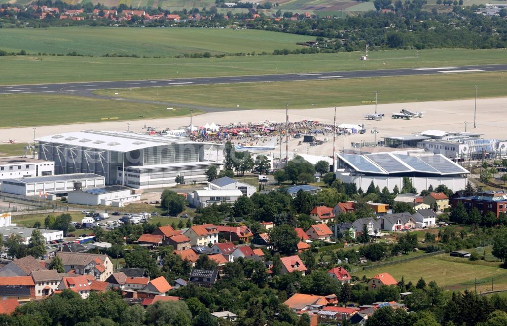 Erfurt from above - Runway with hangar taxiways and terminals on the grounds of the airport in Erfurt in the state Thuringia