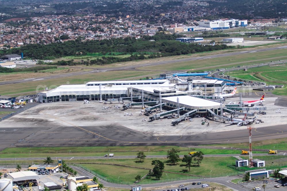 Salvador from above - Airport, runways and terminals of the International Airport of Salvador in the state of Bahia in Brazil