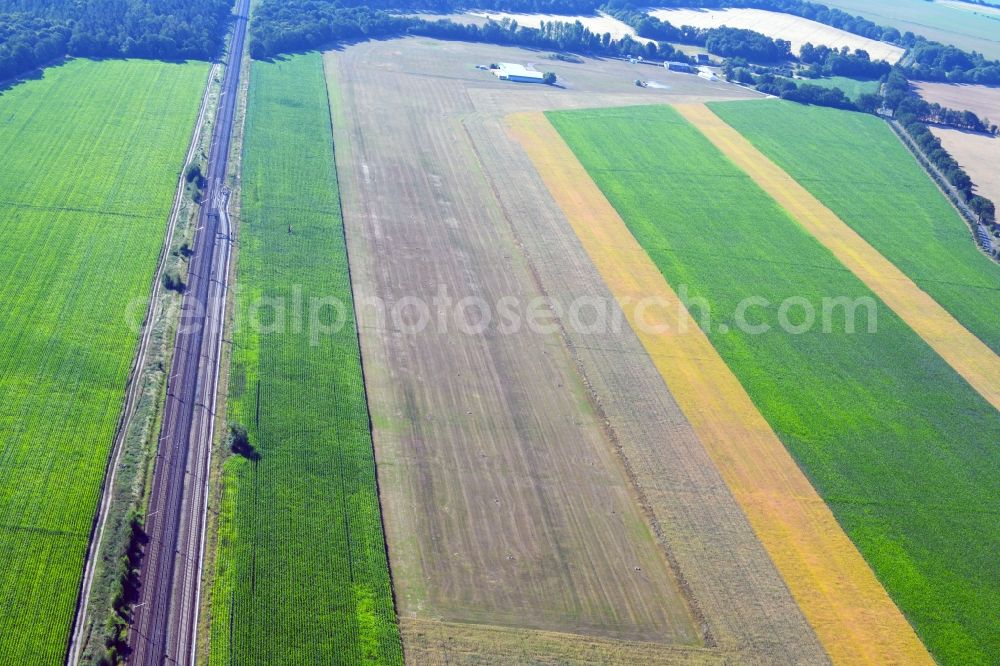 Selbelang from the bird's eye view: Runway with tarmac terrain of airfield Bienenfarm GmbH in Selbelang in the state Brandenburg, Germany