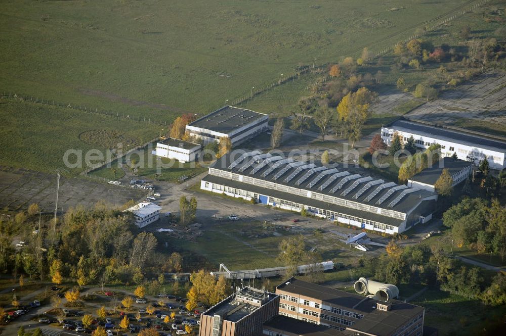 Aerial photograph Dessau - Dessau 29.10. 2010 Blick auf den Flugplatz Dessau und die dazugehörigen Gebäude in Dessau-Roßlau. Der Flugplatz wurde bereits 1926 für die Junkers-Flugzeugwerke errichtet. Betreiber ist die Flugplatz Dessau GmbH, ein Unternehmen der Dessauer Versorgungs- und Verkehrsgesellschaft mbH (DVV). View of the airfield Dessau and the associated buildings in Dessau-Rosslau.