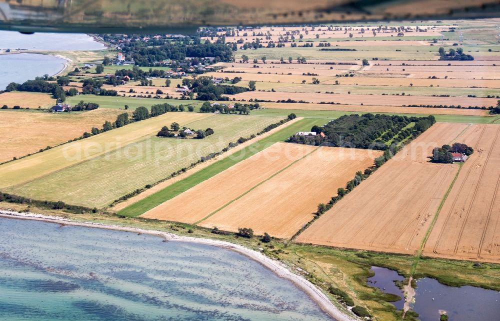 Endelave from the bird's eye view: Runway with tarmac terrain of airfield on the island of Endelave in Denmark