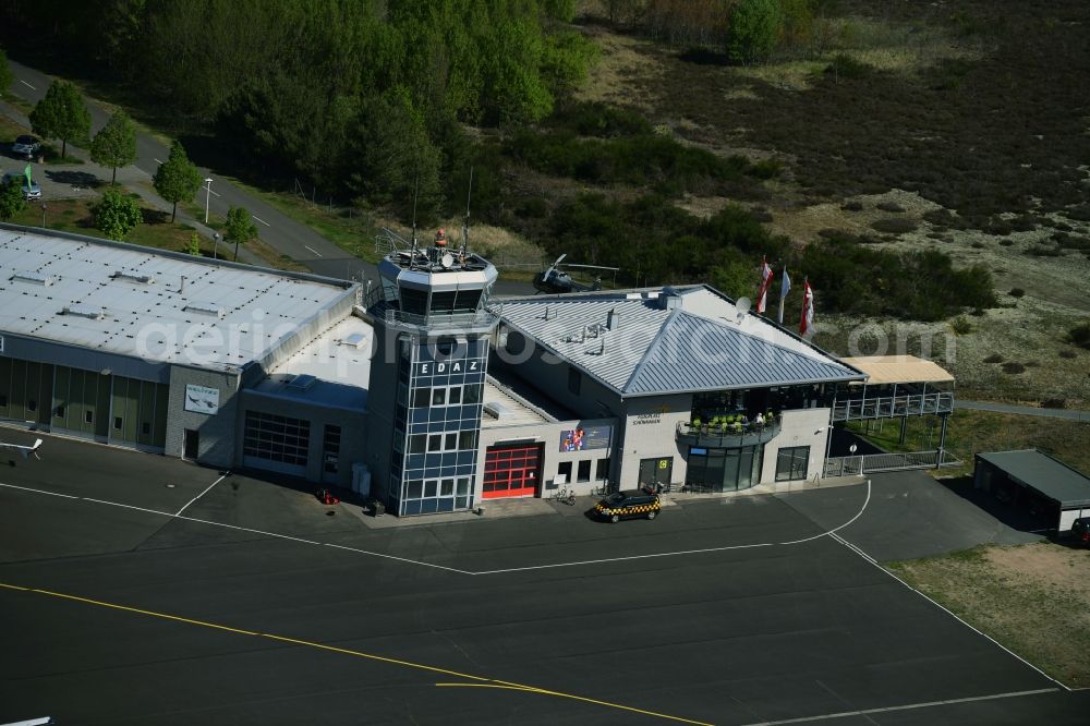 Trebbin from the bird's eye view: Runway with tarmac terrain of airfield Flugplatzgesellschaft Schoenhagen mbH in Schoenhagen in the state Brandenburg