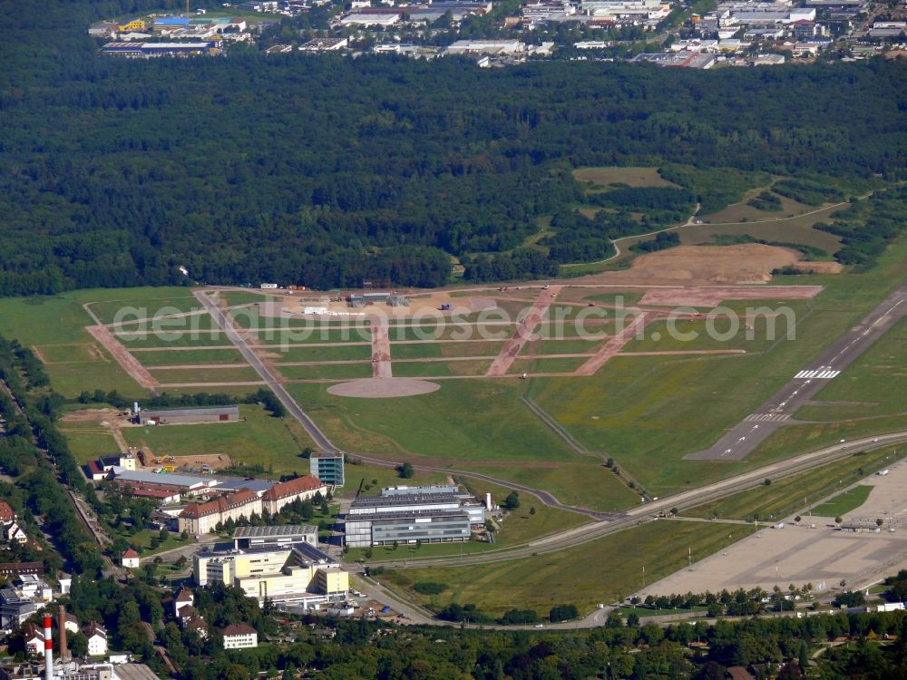 Aerial image Freiburg im Breisgau - Runway with tarmac terrain of airfield in Freiburg im Breisgau in the state Baden-Wuerttemberg, Germany