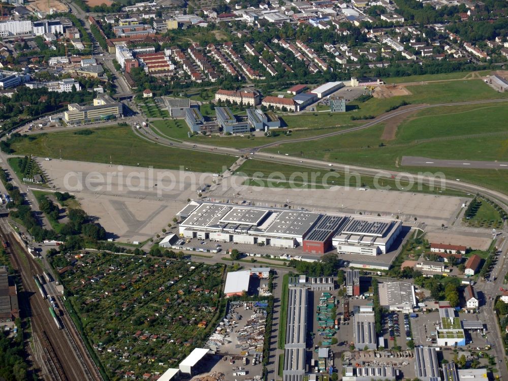 Aerial image Freiburg im Breisgau - Runway with tarmac terrain of airfield in Freiburg im Breisgau in the state Baden-Wuerttemberg, Germany