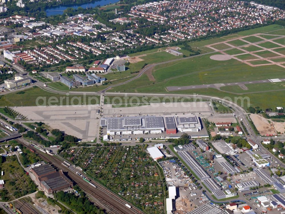 Freiburg im Breisgau from above - Runway with tarmac terrain of airfield in Freiburg im Breisgau in the state Baden-Wuerttemberg, Germany