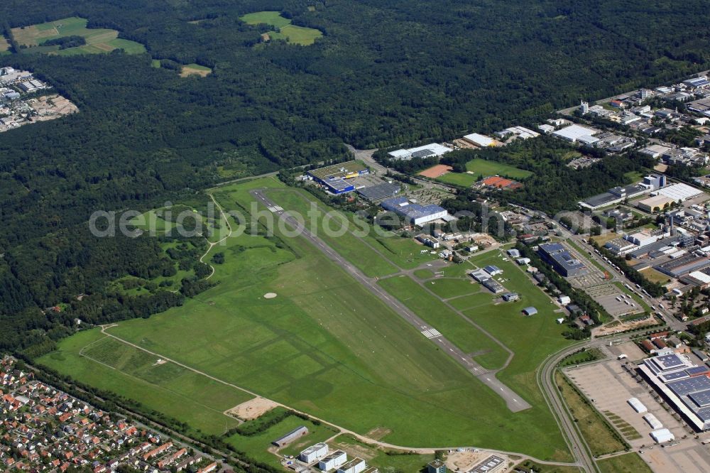 Aerial photograph Freiburg im Breisgau - Runway with tarmac terrain of airfield in Freiburg im Breisgau in the state Baden-Wuerttemberg, Germany