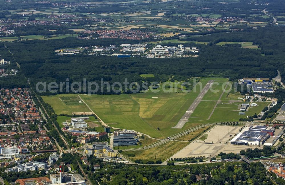 Aerial photograph Freiburg im Breisgau - Runway with tarmac terrain of airfield in Freiburg im Breisgau in the state Baden-Wuerttemberg, Germany