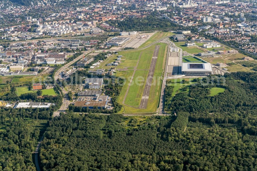 Aerial image Freiburg im Breisgau - Runway with tarmac terrain of airfield in Freiburg im Breisgau in the state Baden-Wurttemberg, Germany