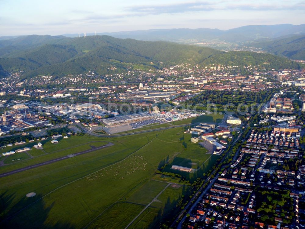 Freiburg im Breisgau from above - Runway with tarmac terrain of airfield in Freiburg im Breisgau in the state , Germany