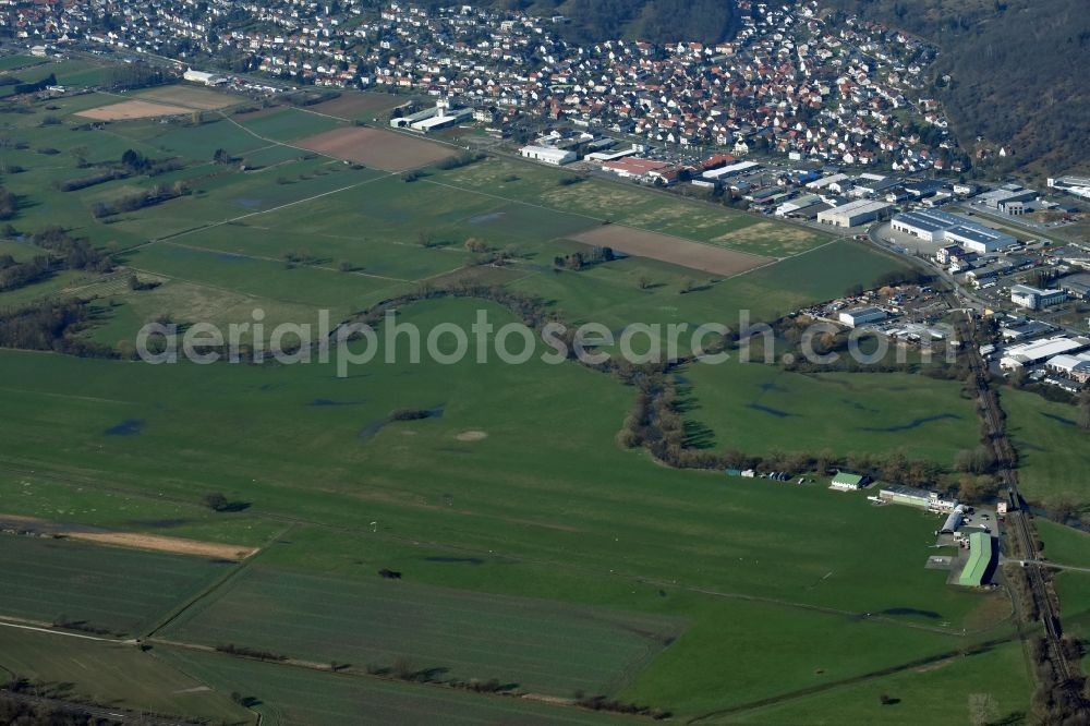 Gelnhausen from above - Runway with tarmac terrain of airfield in Gelnhausen in the state Hesse